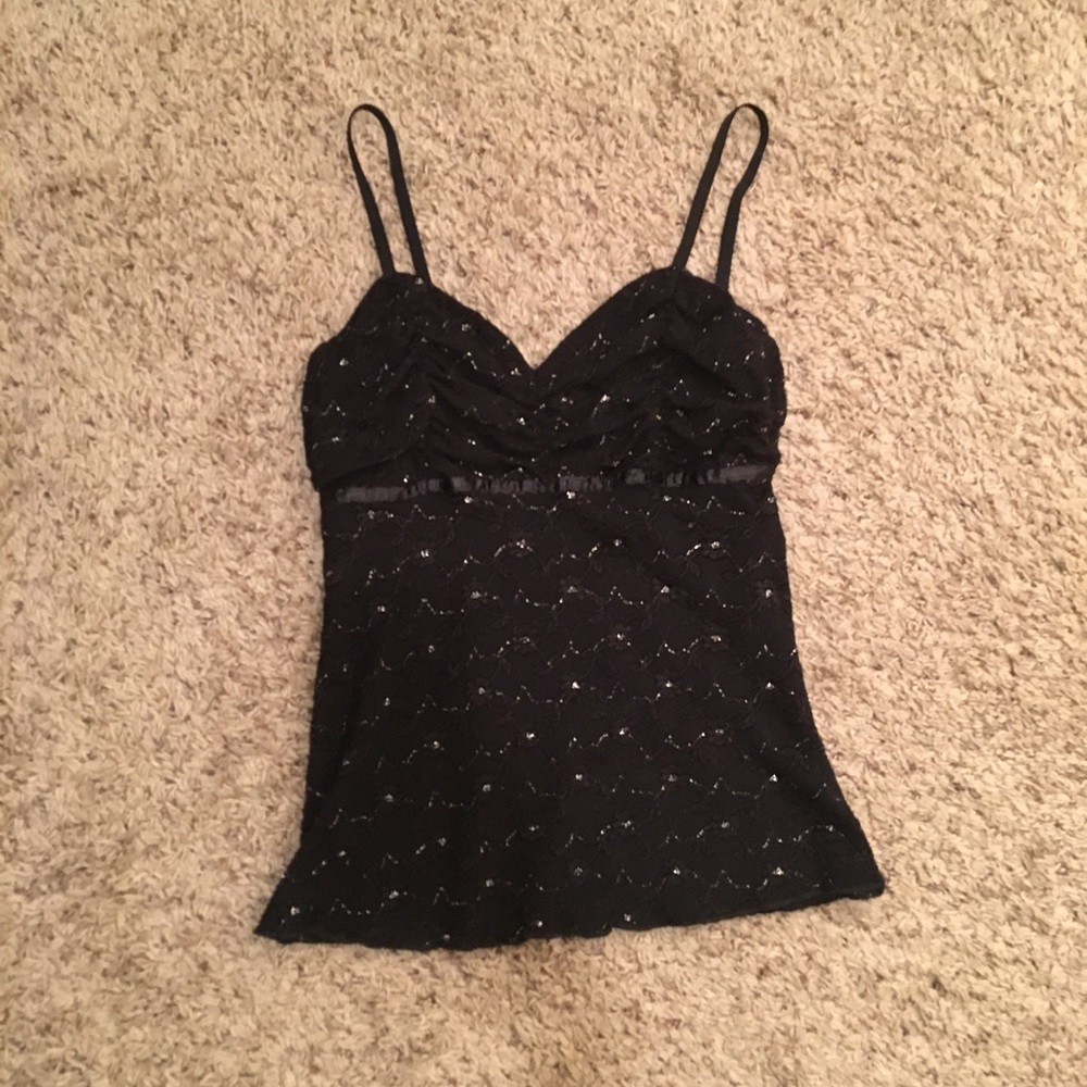 Amy Byer Black & Silver Sparkly Flower Tank